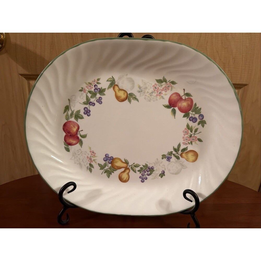 Vintage Corelle by Corning CHUTNEY Swirl Fruit & Flower Oval Serving Platter 12"